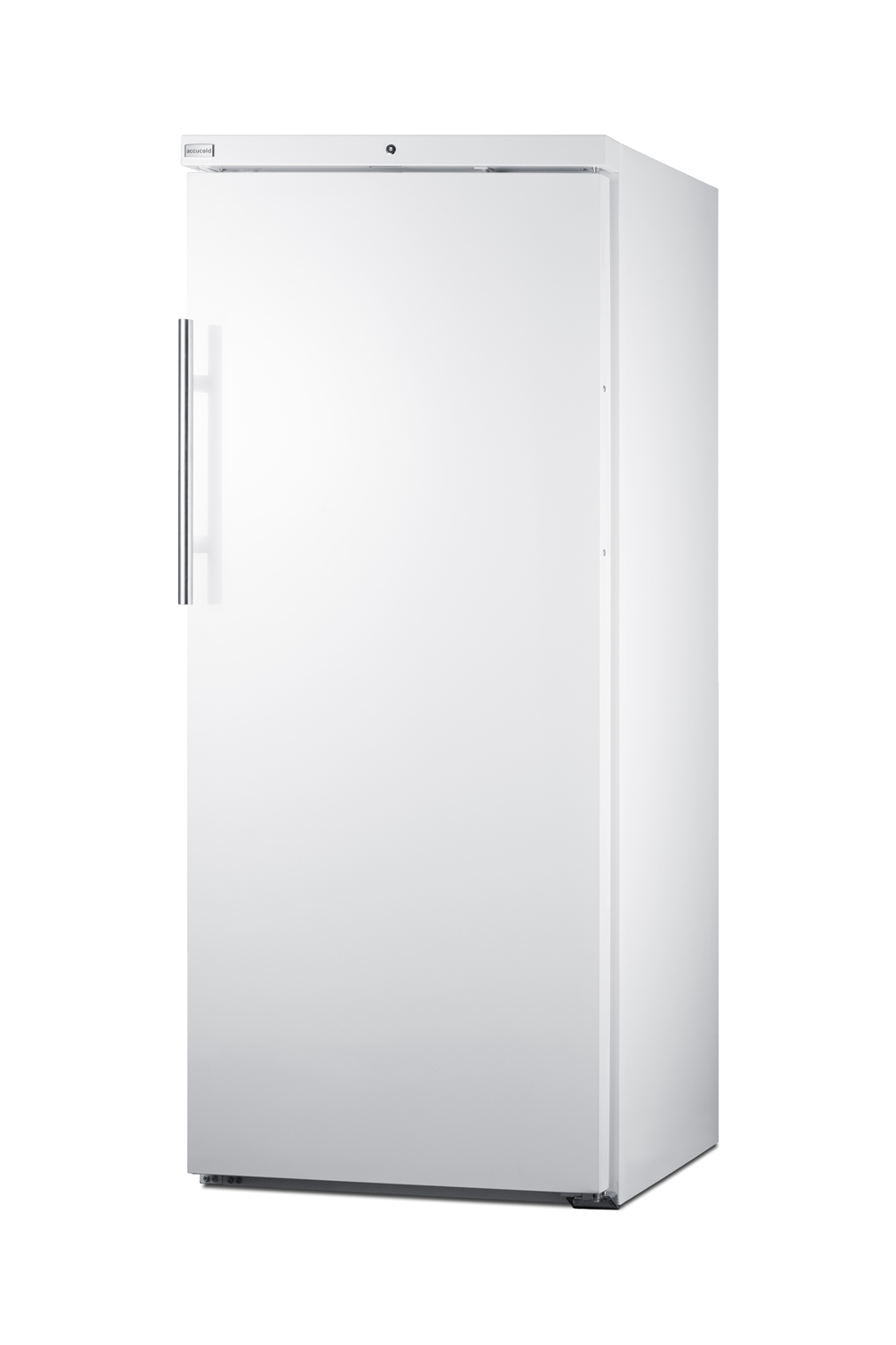 Upright commercially listed manual defrost freezer with lock